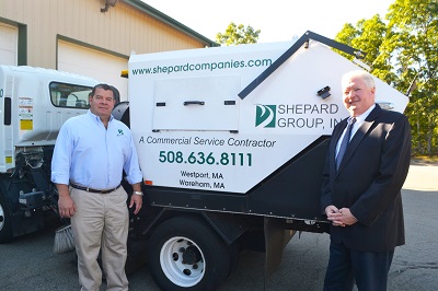 Don Giumetti, Owner of Shepard Group, Inc. and Gary Feal, BankFive FVP, Commercial Lender standing in front of a Shepard Group, Inc truck